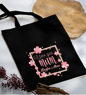 BK Gift Kişiye Özel İsimli Anneler Günü Tasarımlı Siyah Kumaş Bez Çanta, Baskılı Omuz Çantası, Alışveriş Çantası, Anneler Günü Hediyesi, Anneye Hediye-7