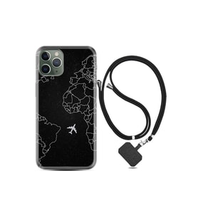 Apple Iphone 11 Pro Max Kılıf Resimli Desenli Silikon Boyun Askılı Black Plane 1868