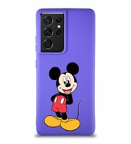 Samsung Galaxy S21 Ultra Soft Premier Kapak Mickey Mouse-B Tasarımlı Silikon Kılıf - Mor (Şeffaf)