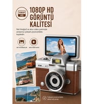 Mini Retro Dijital Kamera 1080P Hd Video Fotoğraf Makinesi – 180° Dönen Selfie Ekranlı Kahverengi