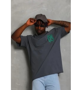 pilelistore- Erkek Baskılı T-Shirt Kısa Kol Bisiklet Yaka Regular Fit Rahat Kalıp Günlük Tişört - Fü (Füme)