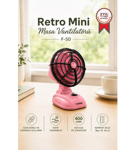 Torima Şarjlı Masaüstü Vantilatör Vintage Retro Tasarım 400 Mah Taşınabilir Masa Fanı F50 Pembe
