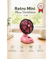 Torima Şarjlı Masaüstü Vantilatör Vintage Retro Tasarım 400 Mah Taşınabilir Masa Fanı F50 Pembe
