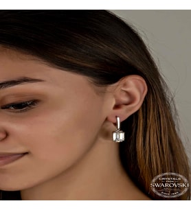 Swarovski Crystal Taşlı Gümüş Beyaz Baget Sallantılı Kadın Küpe