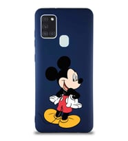 Samsung Galaxy A21S Soft Premier Kapak Mickey Mouse-D Tasarımlı Silikon Kılıf - Lacivert (Şeffaf)