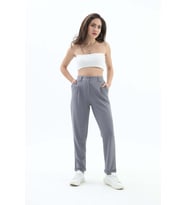 Beli Lastikli Cepli Havuç Pantolon - Gri