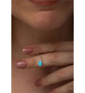 Kadın 925 Ayar Oval Opal Taşlı Gümüş Rose Altın Kaplama Kolye