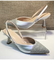 Laviest 4116 Kadın Arka Açık Sivri Burun Hasır Detaylı Kadeh Ökçe Stiletto Ayakkabı (Gümüş)