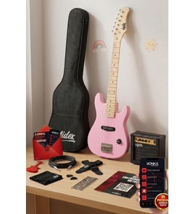 Midex CEG-30PK 4-6 Yaş Çocuklar İçin Amfili Full 1/4 30 İnç Elektro Gitar Seti Pembe