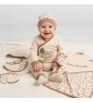 ERKEK BEBEK 0-3 AY ORGANİK MÜSLİN KUMAŞ NEWBORN AYICIK NAKIŞLI 10 LU SET (Bej-Bej)