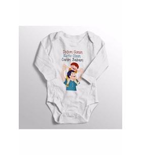 Erkek Bebek Beyaz Doğum Günü Hediyesi Baskılı Bebek Body