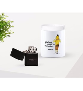 BK Gift Kişiye Özel Babalar Günü Hediyesi Bildiğim Tek Kahraman Tasarımlı Seramik Kül Tablası ve Benzinli Çakmak Seti-1 (Model 1)