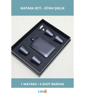 Şık Siyah Paslanmaz Çelik 4 Shot Bardaklı Matara