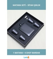 Şık Siyah Paslanmaz Çelik 4 Shot Bardaklı Matara