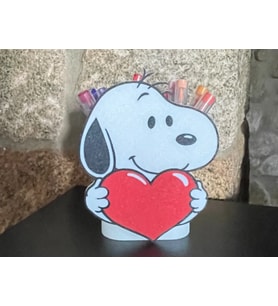 3D Baskı Kalp Tutan Sevimli Köpek Figürlü Kalemlik - Masaüstü Organizer