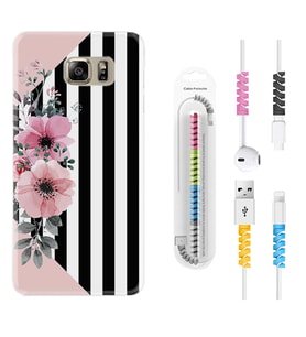 Samsung S7 Edge S20 Fe Plus Ultra S21 S22 Kılıf Kablo Koruma Spiral Silikon Flowers 4 1390