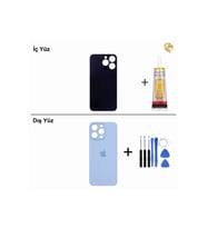 iPhone 13 Pro Max Mavi Arka Kapak Arka Cam Batarya Kapağı Lazer Kesim Kapak Pil Kapağı + B-7000 Yapıştırıcı + Tamir Seti