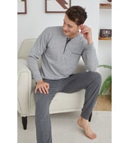 Erkek Midi Yaka Kol + Paça Ribana Pijama Takımı Konforlu Uyku