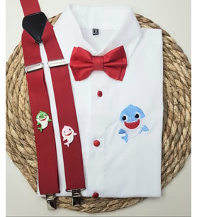 cool partyshop mavi baby shark konseptli erkek çocuk askı papyon gömlek