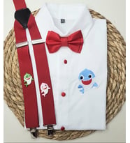 cool partyshop mavi baby shark konseptli erkek çocuk askı papyon gömlek