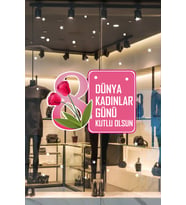 Laleler ve Kadınlar Günü Kutlu Olsun Yazısı Vitrin Cam Stickerı