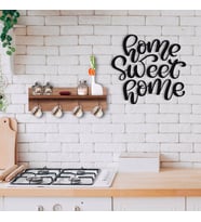 BK Home Doğal Ahşap Raflı Dekoratif Fincan Askılığı ve Evim Güzel Evim Duvar Süsü-1 (Beyaz)