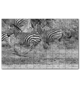 Cakapuzzle Su Kenarında Kaçan Zebralar Siyah Beyaz Puzzle Yapboz MDF (Ahşap) (120 Parça)