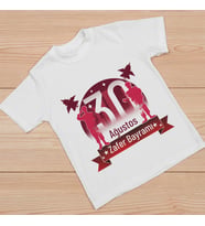 Ağustos Zafer Bayramı Atatürk Baskılı Kısa Kollu Bisiklet Yaka T-shirt - Beyaz