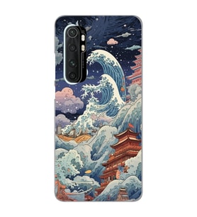 Xiaomi Mi Note 10 Lite Uyumlu Kanagawa Dalga Kolaj Desenli Şeffaf Telefon Kılıfı