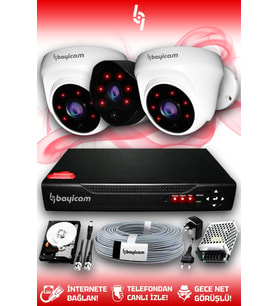 BAYICAM 3 Kameralı Uzay 2 İç Kamera Set 320 GB HDD Full HD Gece Görüşlü Güvenlik Kamerası Sistemi