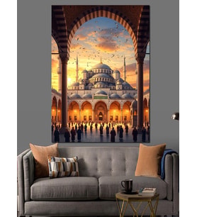 İstanbul Tarihi Camii İç Avlu Dekoratif Kanvas - Mdf Ahşap Tablo