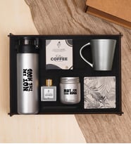 Premium Gümüş Renk Hediye Seti - Matara, Ortam Kokusu, Mum, Kupa & Taş Bardak Altlığı, Filtre Kahve