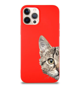 Apple iPhone 12 Pro Soft Premier Kapak Catface Tasarımlı Silikon Kılıf - Kırmızı (Şeffaf)