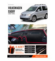 VOLKSWAGEN CADDY (2004-2010) Uyumlu Torpido Örtüsü Torpido Kılıfı - Siyah Kırmızı