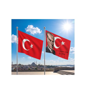 TRY Bayrağı ve Alpaka Kumaş Türk Bayrağı 2'li Set 100x150cm