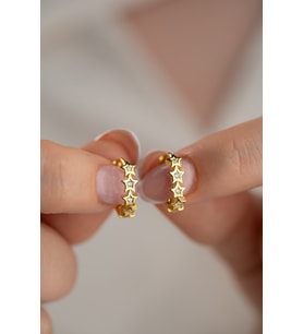 925 Ayar Gümüş Gold Kaplama 15 mm Yıldız Çemberi Küpe