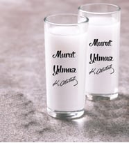 Kişiye Özel İsim Yazılı Atatürk İmzalı İkili Rakı Bardağı Kadehi Makinede Yıkanabilir Baskı