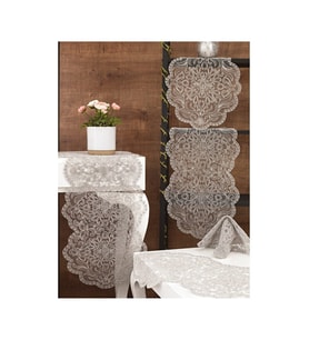 Gri Renk Salon Takımı 5 Parça Nakış Çeyiz Seti Amerikan Servis Dantelli Salon Set (Çok Renkli)
