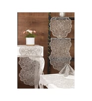 Gri Renk Salon Takımı 5 Parça Nakış Çeyiz Seti Amerikan Servis Dantelli Salon Set (Çok Renkli)