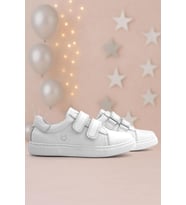 Hakiki Deri Beyaz Cırt Cırtlı Kız Çocuk Sneakers Ayakkabı
