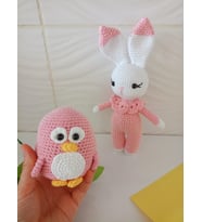 ÖRGÜ OYUNCAK PEMBE TAVŞAN VE PENGUEN (Pudra Pembe)