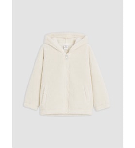 LCW Kids Ekru Kapüşonlu Kız Çocuk Fermuarlı Sweatshirt