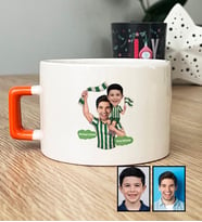 Kişiye Özel Karikatürlü Yeşil Beyaz Baba Oğul Lüks Fincan Babalar Günü Hediyesi