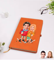 BK Gift Kişiye Özel Sevgililer Karikatürlü Turuncu Termo Deri Defter Model 107