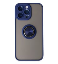Newface Apple iPhone 14 Pro Max Kılıf Montreal Yüzüklü Silikon Kapak - Lacivert