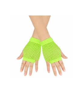 80’ler 90’lar Retro Neon Yeşil File Parmaksız Kısa Eldiven 11 cm