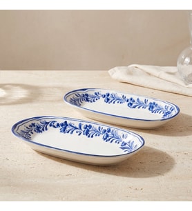 GÜRAL PORSELEN Yaprak Desenli 24 cm 2li Porselen Kayık Tabak