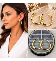 Premium Parlak ve Şık Gold Renk Orta Boy Köşeli Halka Kadın Çelik Küpe