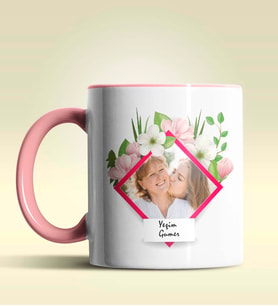 Kişiye Özel Fotoğraflı çerçeve Tasarımlı Pembe Kupa Bardak (Pembe)