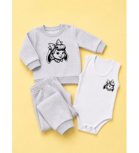 3'lü Hediye Set Mevsimlik Takım + Bebek Body Zıbın Baskı Çeşitleri